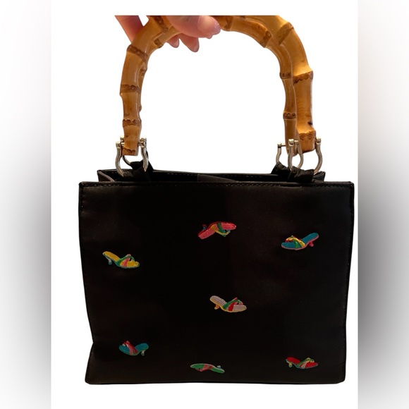 Bamboo Handle Embroidered Handbag - Picture 1 of 6